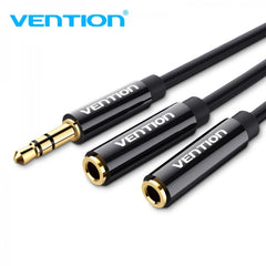Vention Cabo Estéreo Jack 3.5 Macho para 2x Jack 3.5 Fêmea - 0,3m - Cor Preta
