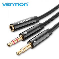 Cabo Estéreo Vention 2x Jack 3.5 Macho para Jack 3.5 Fêmea - 0,3m - Cor Preta