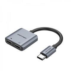 Conversor Vention USB-C macho para 2x USB-C fêmea (áudio e carregamento) - cor cinza