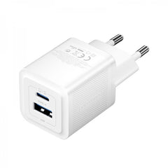 Vention GaN Wall Charger 2 USB Ports (C+A) (30W/30W) - EU Fast Charging - White Color