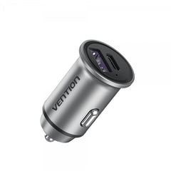 Vention Car Charger 30W 2xUSB (A+C) QC4,0 5A - Mini Design - Gray Aluminum