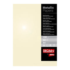 Apli Pack of 50 Metallic Paper Sheets - 130gr - Ideal for Invitations and Communions - Compatible with Inkjet, Laser Printers and Photocopiers - Champagne Colour