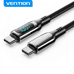 Vention Cabo USB-C Macho a USB-C Macho - 1.2m 5A PD100W com Ecrã LED - Cor Preto