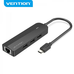 Vention HUB 5 em 1 USB-C a 3xUSB2.0/RJ45/Micro B Powered - 0.15m - Cor Preto