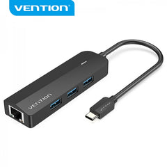 Vention HUB 5 en 1 USB-C a 3xUSB3.0/RJ45/Micro B Powered - 0.15m - Color Preto