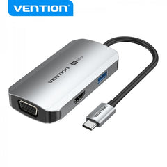 Vention Docking Station 4 en 1 USB-C vers HDMI 4K/VGA/USB 3.0/PD - 0.15m - Aluminium Gris