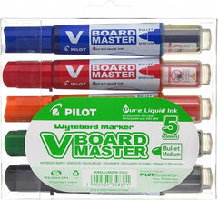 Pilot V-Board Master Begreen Pack de 5 Marcadores para Quadro Branco - Ponta Redonda 6mm - Traço 2.3mm - 91% Plástico Reciclado - Recarregável - Cores Sortidas